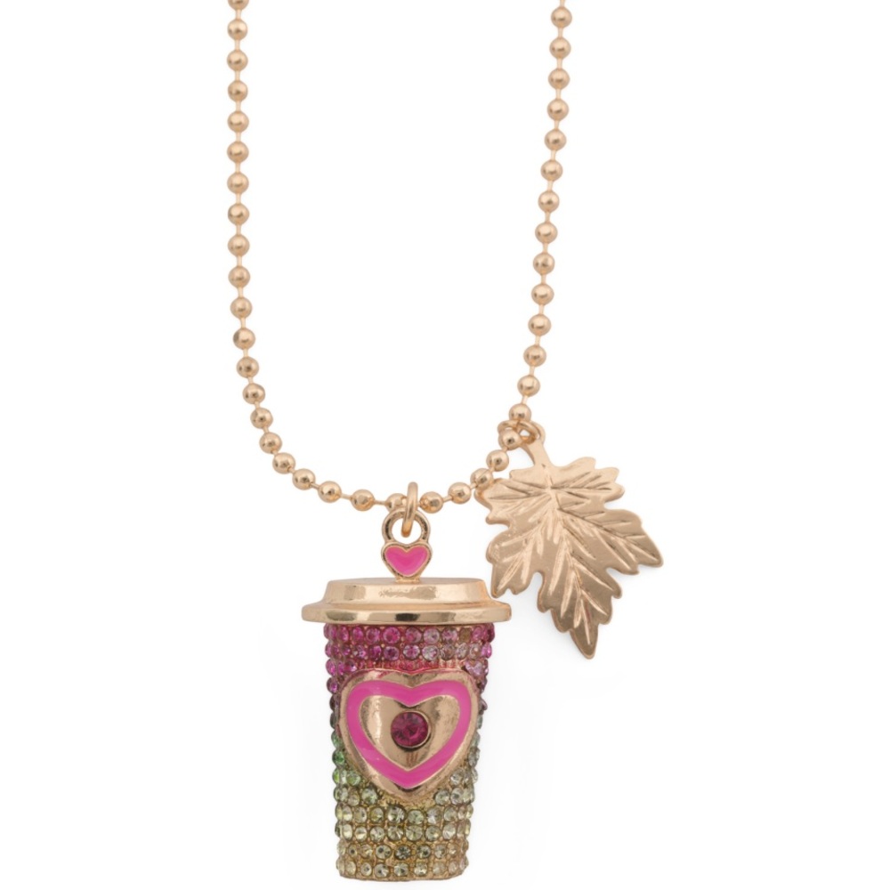 NWT Betsey Johnson sparkly Latte Coffee Cup Pendant Necklace